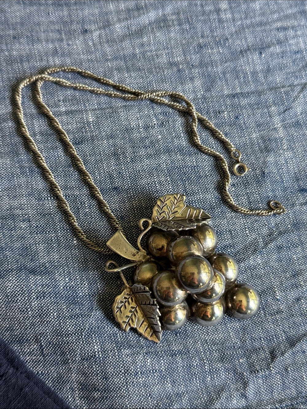 VTG Mex. Sterling Silver Grape Cluster Convert Pin Pendant Set 50g 17"